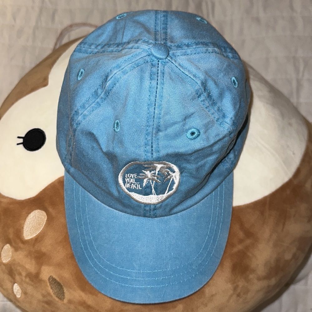 ADAMS OS Vintage Wash Sky Blue White Embroidered LOVE YOU BEACH Cotton Cap - Picture 4 of 10